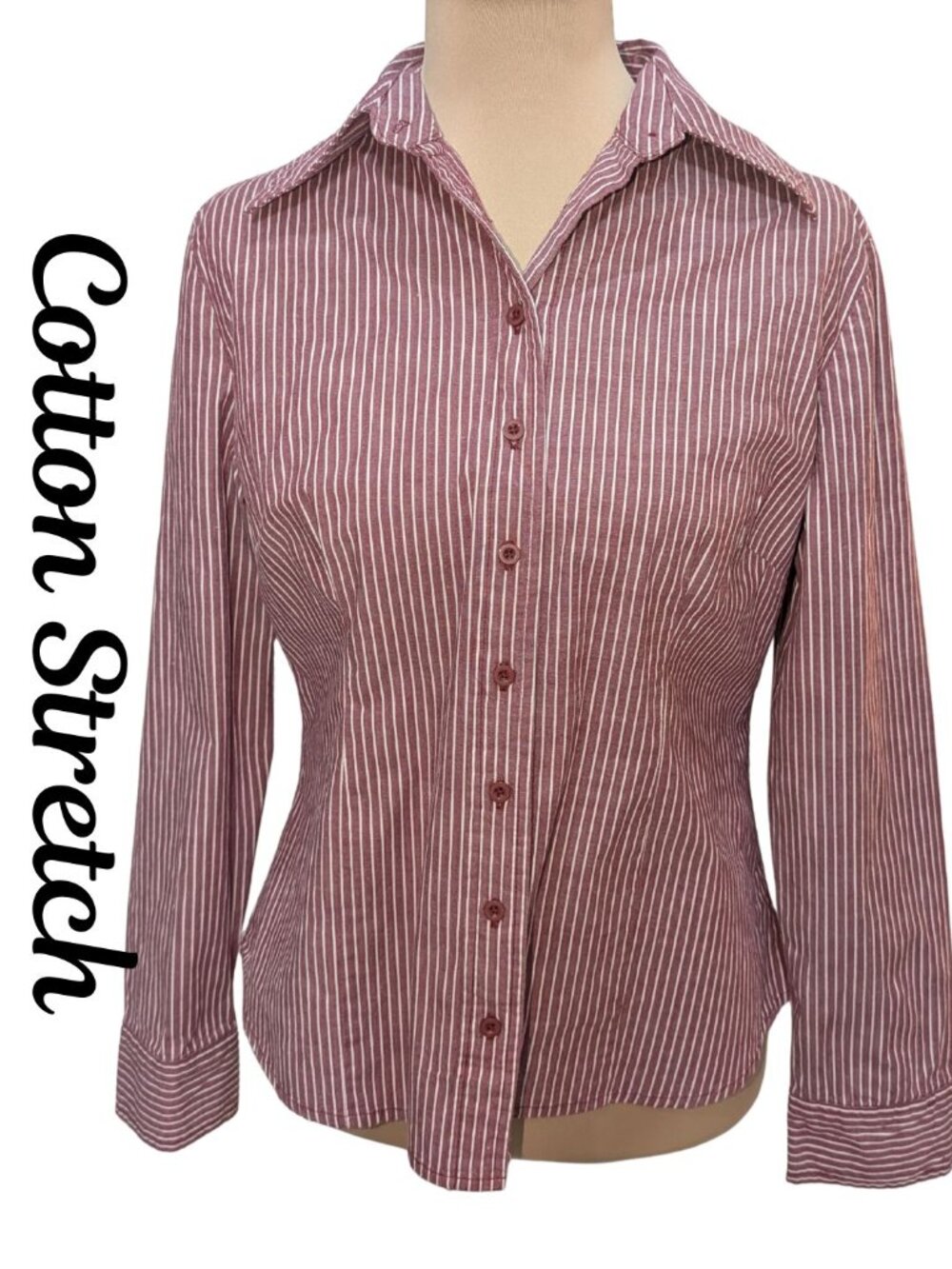 Chadwicks Maroon Red Cotton Stretch Striped Button Down Shirt